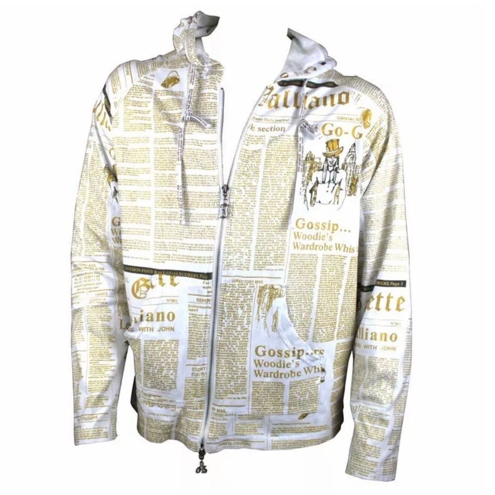 John Galliano Newspaper Print White Hoodie size XL